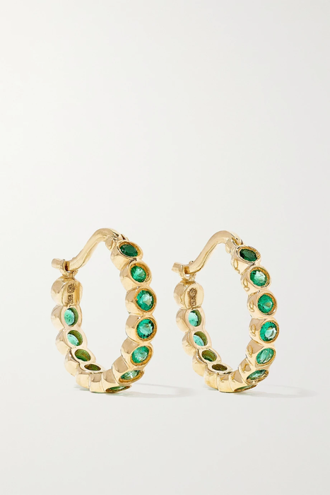 유럽직배송 옥타비아 엘리자베스 귀걸이 OCTAVIA ELIZABETH + NET SUSTAIN Petite Chloe recycled 18-karat gold emerald hoop earrings 6630340699165202