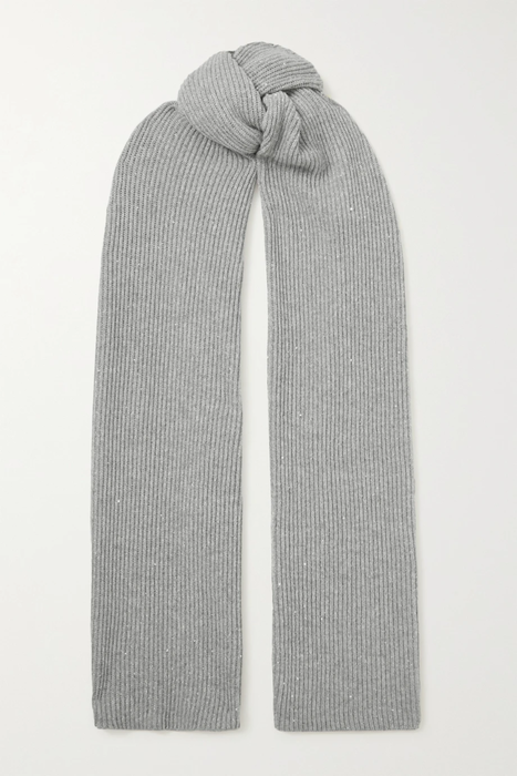 유럽직배송 브루넬로쿠치넬리 스카프 BRUNELLO CUCINELLI Sequin-embellished metallic ribbed-knit scarf 15546005222050485