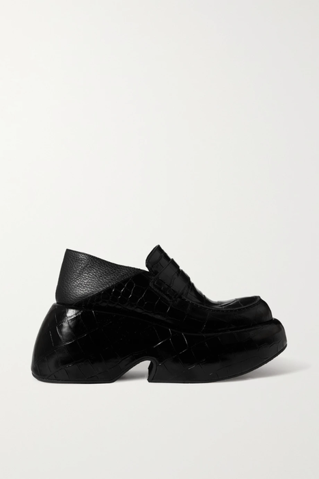 유럽직배송 로에베 LOEWE Croc-effect leather collapsible-heel platform loafers 15546005221954448