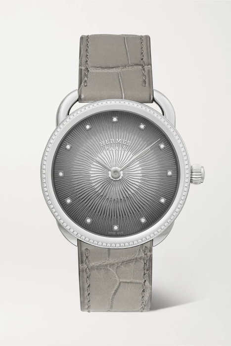 유럽직배송 HERMÈS TIMEPIECES Arceau Soleil 36mm medium stainless steel, alligator and diamond watch 25185454456523480