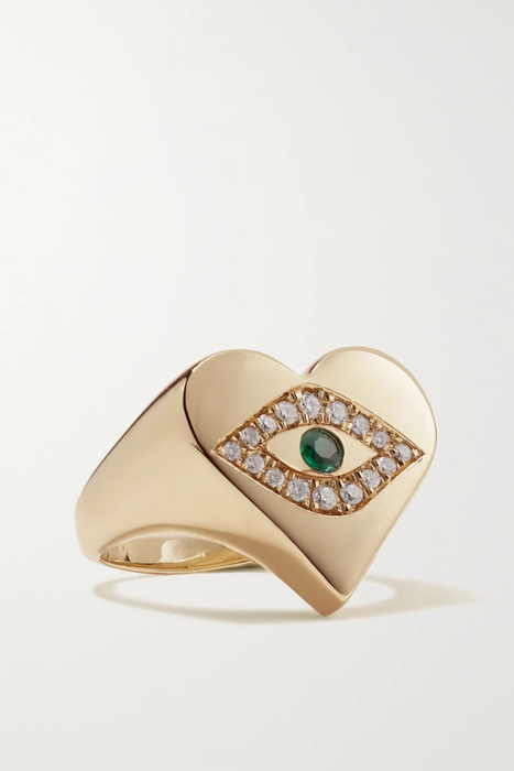 유럽직배송 잭키에이슈 반지 JACQUIE AICHE 14-karat gold, diamond and emerald ring 6630340699356897