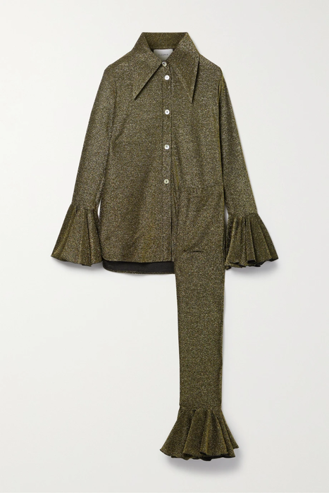 유럽직배송 SLEEPER SLEEPER Saturn ruffled metallic stretch-knit shirt and leggings set 24772899113305856