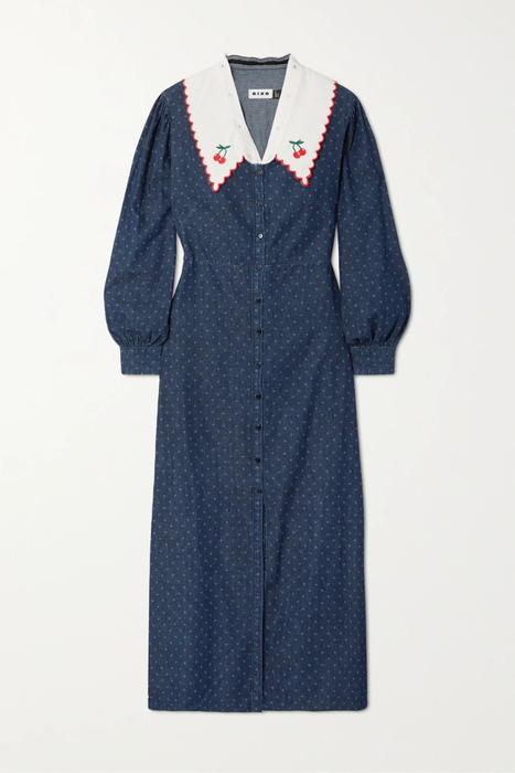 유럽직배송 릭소 원피스 RIXO Becca polka-dot denim and embroidered cotton midi dress 25185454455853511