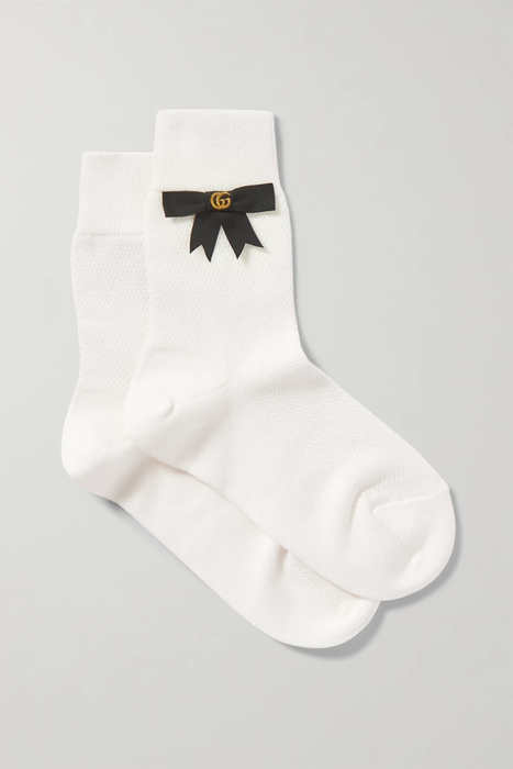 유럽직배송 구찌 GUCCI Bow-embellished cotton-blend socks 29419655932625087