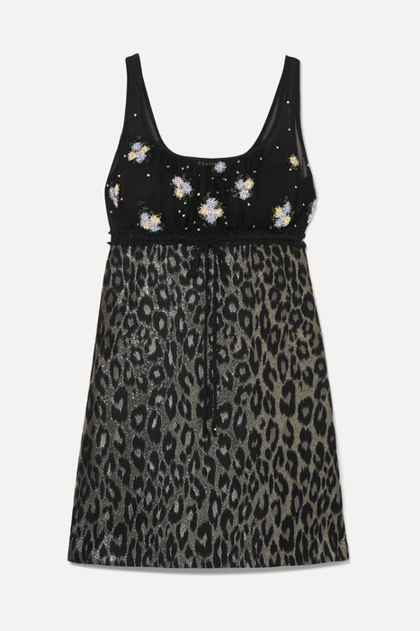 유럽직배송 미우미우 MIU MIU Embroidered tulle and leopard-print jacquard mini dress 9679066509209142