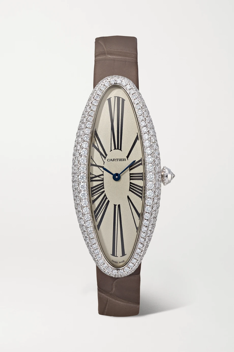 유럽직배송 까르띠에 CARTIER Baignoire Allongée 21mm medium 18-karat white gold, alligator and diamond watch 19971654707114743
