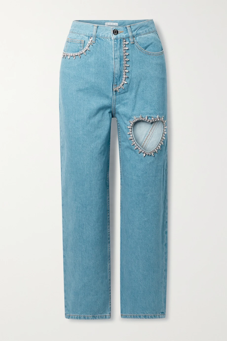 유럽직배송 아레아 AREA Crystal-embellished cutout mid-rise straight-leg jeans 11452292646317021