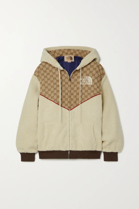 유럽직배송 구찌 GUCCI + The North Face embroidered cotton-blend canvas-jacquard and fleece hooded jacket 29419655932636183