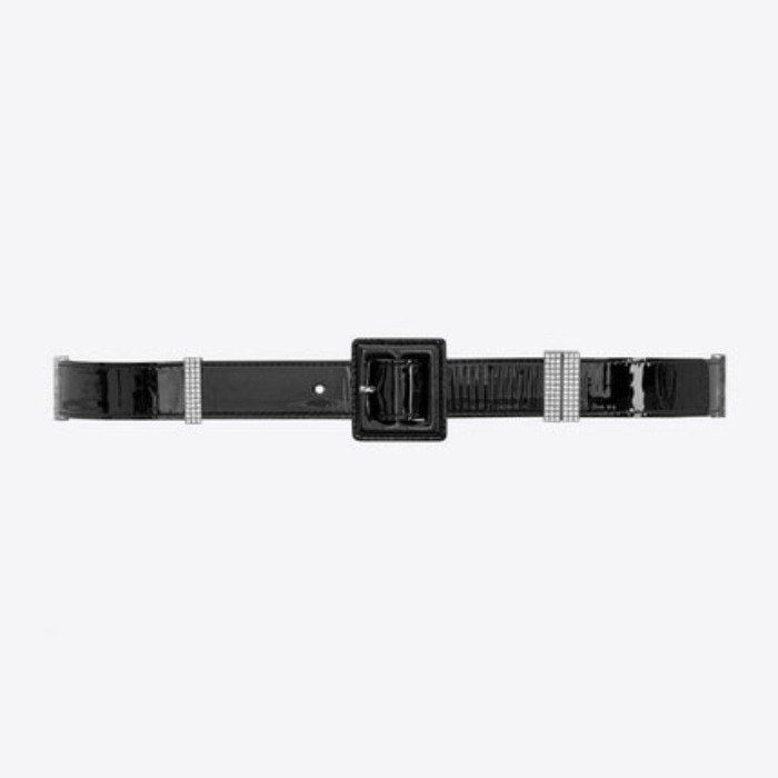 유럽직배송 입생로랑 SAINT LAURENT CARRÉ belt with square buckle in patent leather and crystals 5928720OV4D1067
