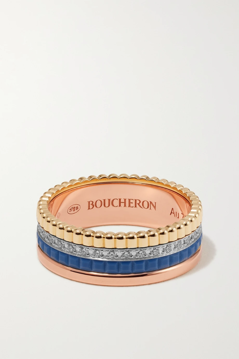 유럽직배송 부쉐론 반지 BOUCHERON Quatre Blue Edition Small 18-karat yellow, white and rose gold, ceramic and diamond ring 11452292645161162