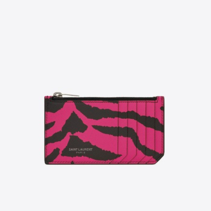 유럽직배송 입생로랑 SAINT LAURENT FRAGMENTS zippered card case in grain de poudre embossed zebra print leather  4585891FH3D5563