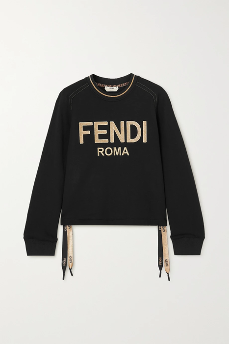 유럽직배송 펜디 FENDI Jacquard-trimmed embroidered cotton-jersey sweatshirt 22527730566211805
