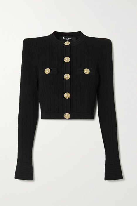 유럽직배송 발망 블레이저 BALMAIN Cropped button-embellished jacquard-knit blazer 24092600056996688
