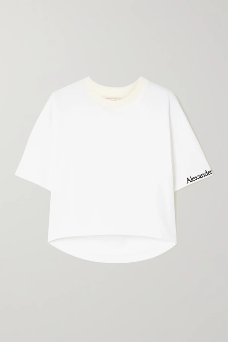 유럽직배송 알렉산더맥퀸 티셔츠 ALEXANDER MCQUEEN Cropped embroidered cotton-jersey T-shirt 2204324140482685