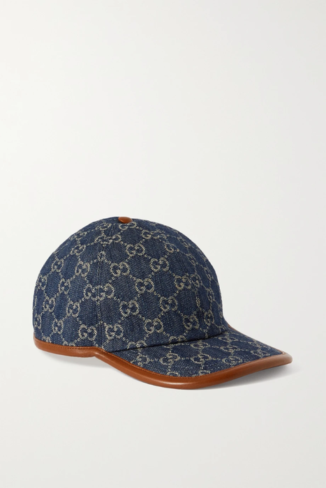 유럽직배송 구찌 GUCCI Leather-trimmed denim-jacquard baseball cap 29419655932625053