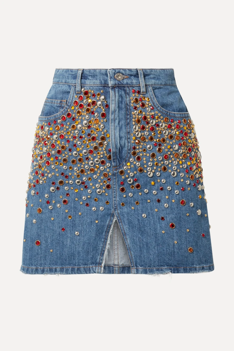 유럽직배송 미우미우 MIU MIU Embellished denim mini skirt 1890828705850756