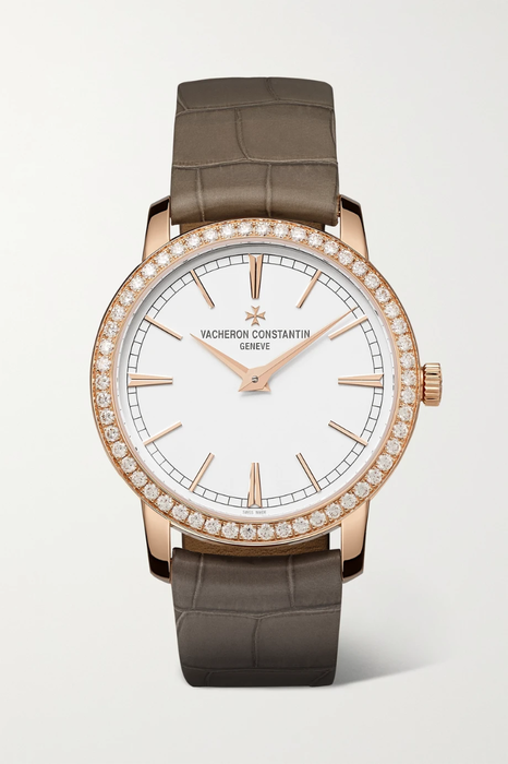 유럽직배송 바쉐론콘스탄틴 VACHERON CONSTANTIN Traditionnelle Hand-Wound 33mm 18-karat pink gold, alligator and diamond watch 19971654707004433