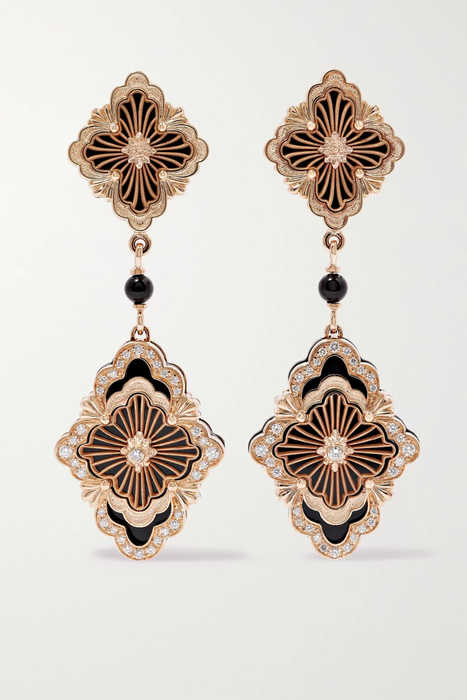 유럽직배송 부첼라티 귀걸이 BUCCELLATI Opera Tulle 18-karat gold, onyx and diamond earrings 13452677153265901