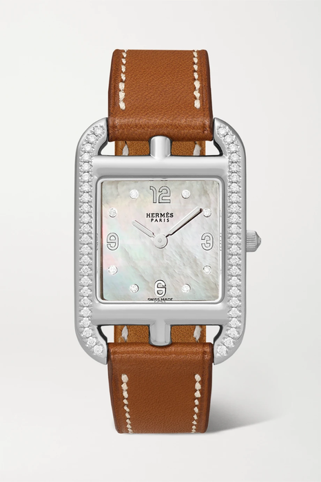 유럽직배송 HERMÈS TIMEPIECES Cape Cod 23mm small stainless steel, leather, mother-of-pearl and diamond watch 25185454456521533