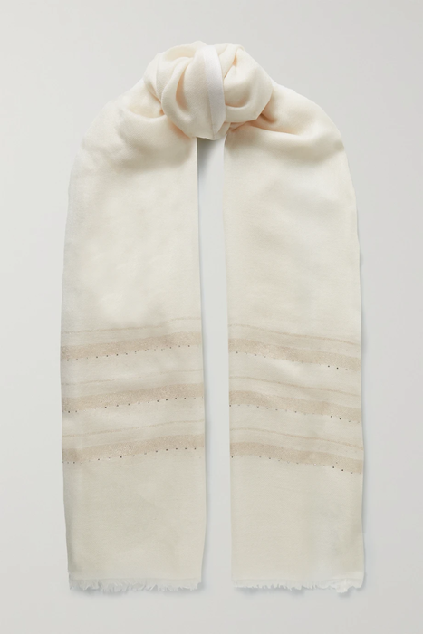 유럽직배송 로로피아나 LORO PIANA Frayed crystal-embellished metallic cashmere-blend scarf 22527730566168327
