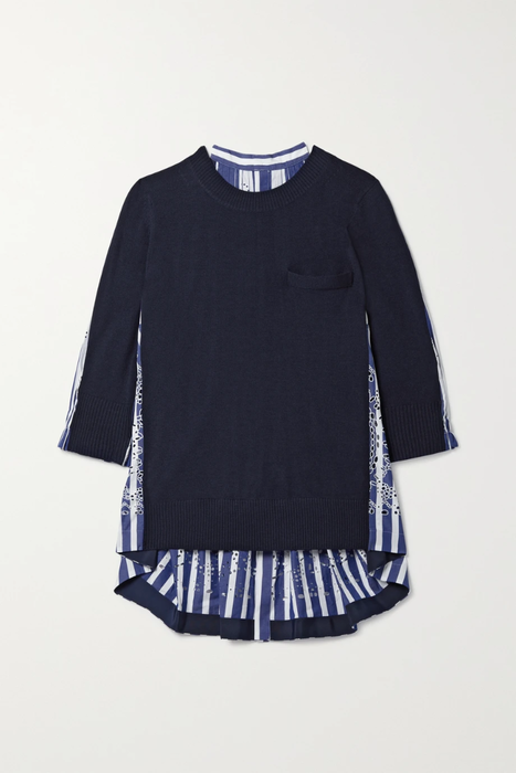 유럽직배송 사카이 SACAI Paneled wool and cutout striped cotton-poplin sweater 11452292645300667