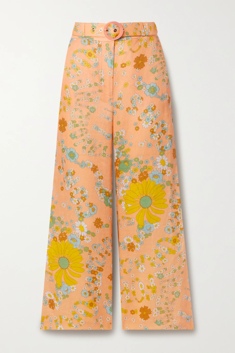 유럽직배송 짐머만 팬츠 ZIMMERMANN Lola cropped belted floral-print linen flared pants 24772899113571812
