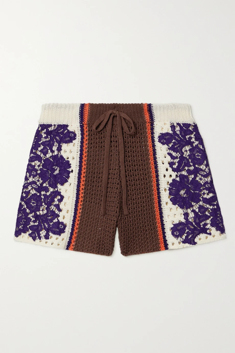 유럽직배송 발렌티노 VALENTINO Lace-paneled striped crocheted cotton shorts 24665545640615537