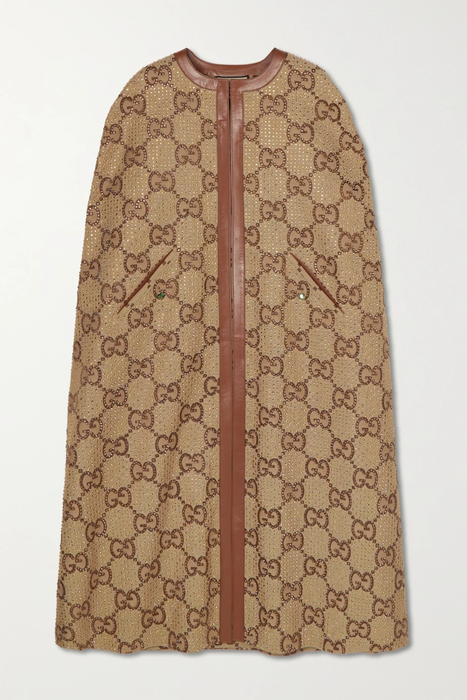 유럽직배송 구찌 케이프 GUCCI Aria reversible leather-trimmed cotton-blend canvas-jacquard cape 29419655932641621