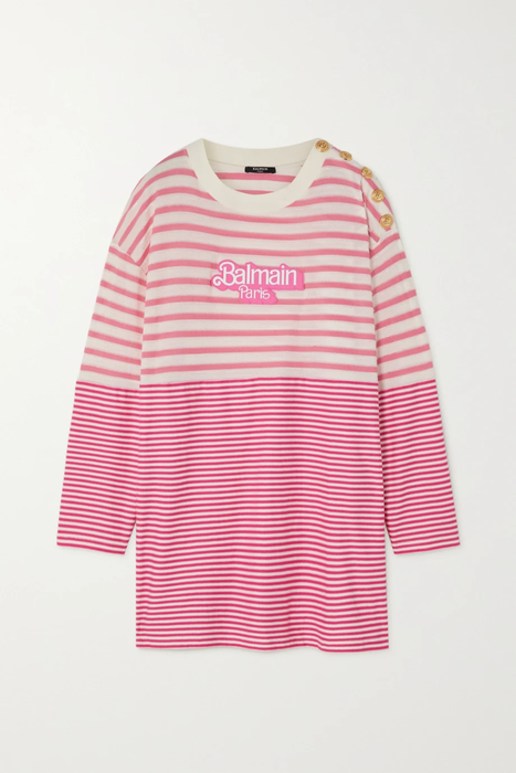 유럽직배송 발망 원피스 BALMAIN + Barbie button-embellished appliquéd striped jersey dress 22250442026129697