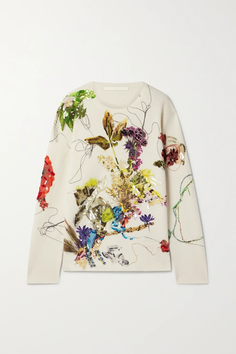 유럽직배송 제이슨우 스웨터 JASON WU Sequin-embellished floral-print merino wool and cashmere-blend sweater 25185454456040392