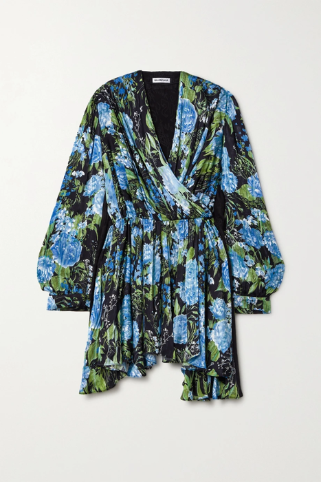 유럽직배송 발렌시아가 미니원피스 BALENCIAGA Pleated floral-print satin and silk-jacquard mini dress 38063312418569797