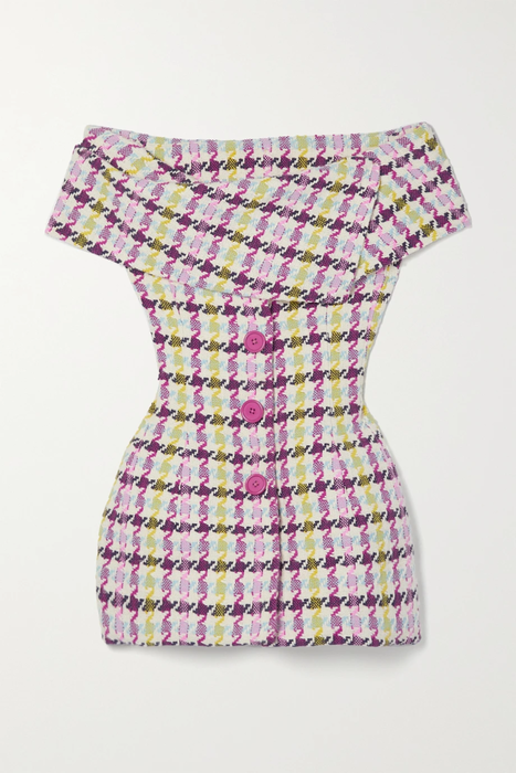 유럽직배송 오스카르데라렌타 미니원피스 OSCAR DE LA RENTA Off-the-shoulder checked cotton-blend tweed mini dress 24772899113322845