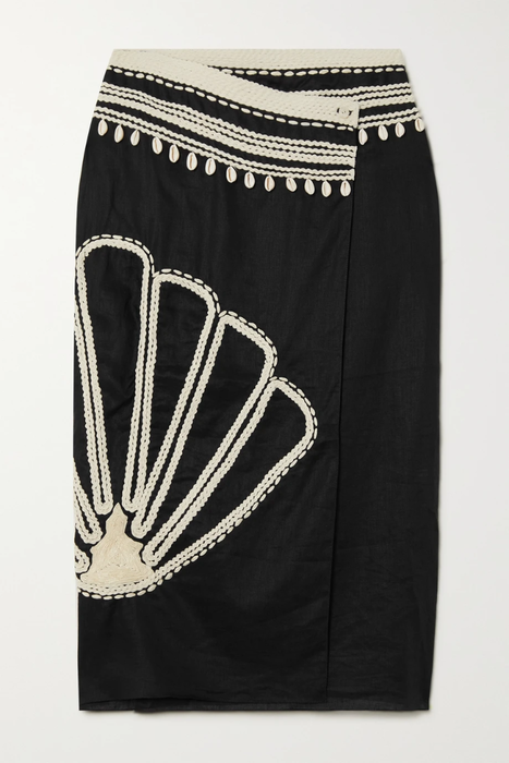유럽직배송 요한나오르티츠 스커트 JOHANNA ORTIZ Shell-embellished embroidered linen and cotton-blend midi wrap skirt 25185454455568761