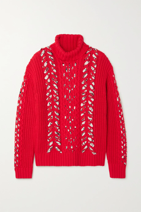 유럽직배송 제이슨우 JASON WU + Coca-Cola cable-knit merino wool and printed crepe turtleneck sweater 15546005222015868