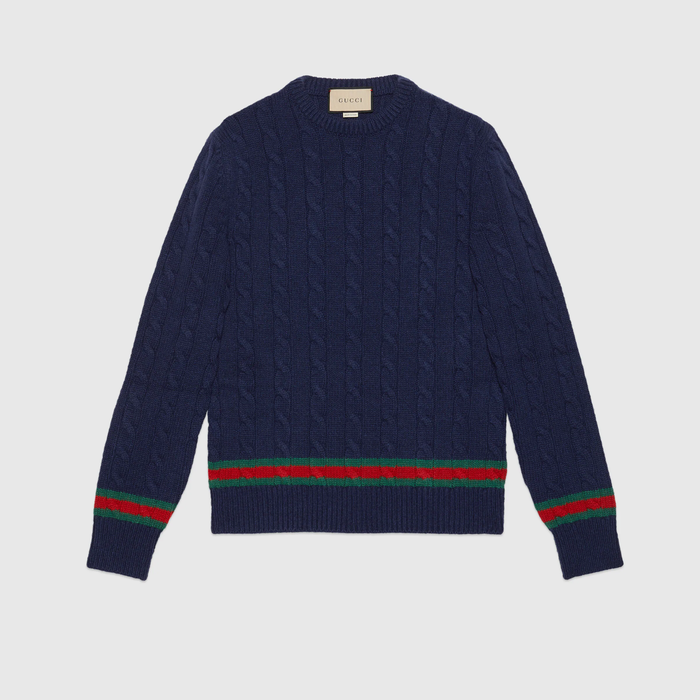 유럽직배송 구찌 GUCCI Gucci Cable knit jumper with Web 673489XKB2N4684