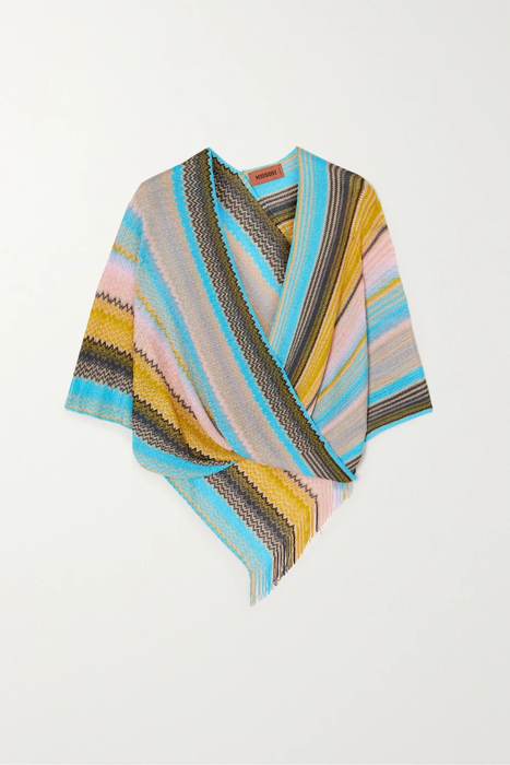 유럽직배송 미쏘니 MISSONI Fringed metallic striped crochet-knit poncho 32027475399299143