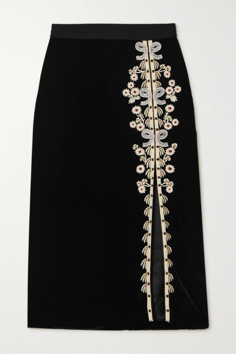 유럽직배송 살로니 스커트 SALONI Kirsten embellished embroidered velvet midi skirt 25185454455885356