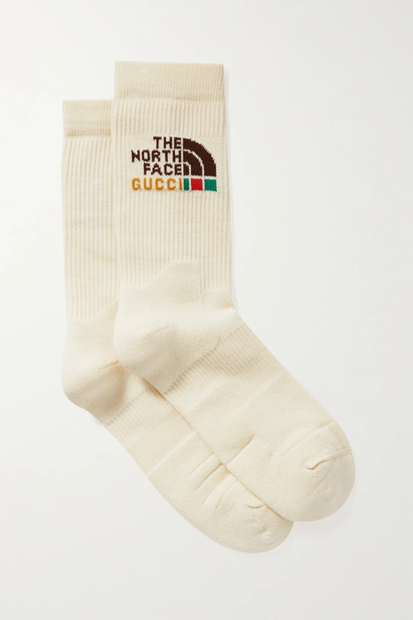 유럽직배송 구찌 GUCCI + The North Face ribbed jacquard-knit cotton-blend socks 29419655932625074