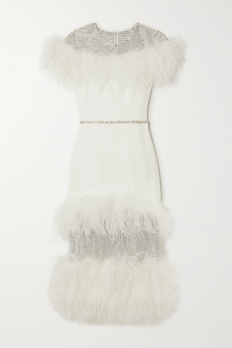 유럽직배송 제니팩햄 원피스 JENNY PACKHAM Enid feather-trimmed embellished tulle and crepe dress 25185454456012135