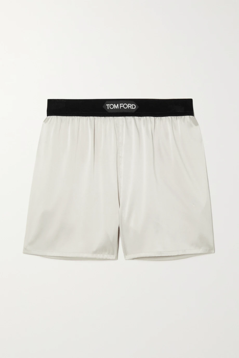유럽직배송 톰포드 TOM FORD Velvet-trimmed silk-blend satin shorts 23841192565691447