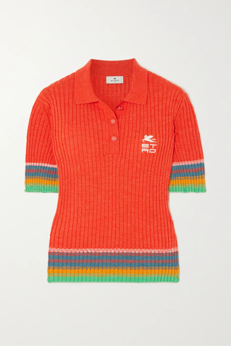 유럽직배송 에트로 셔츠 ETRO Embroidered striped ribbed-knit polo shirt 25185454455900159