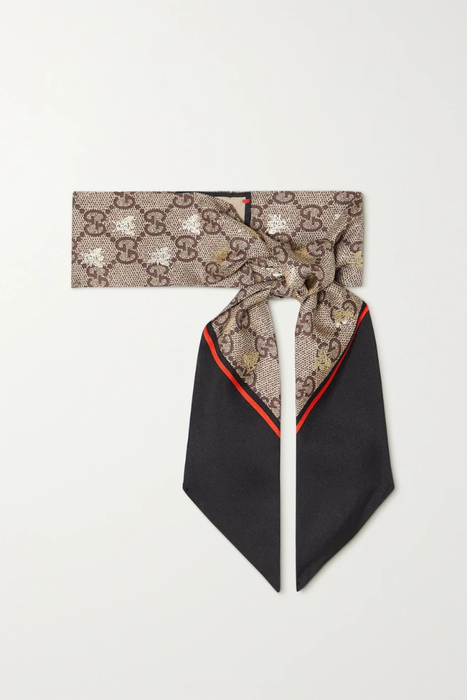 유럽직배송 구찌 GUCCI Metallic printed silk-twill scarf 29419655932625071