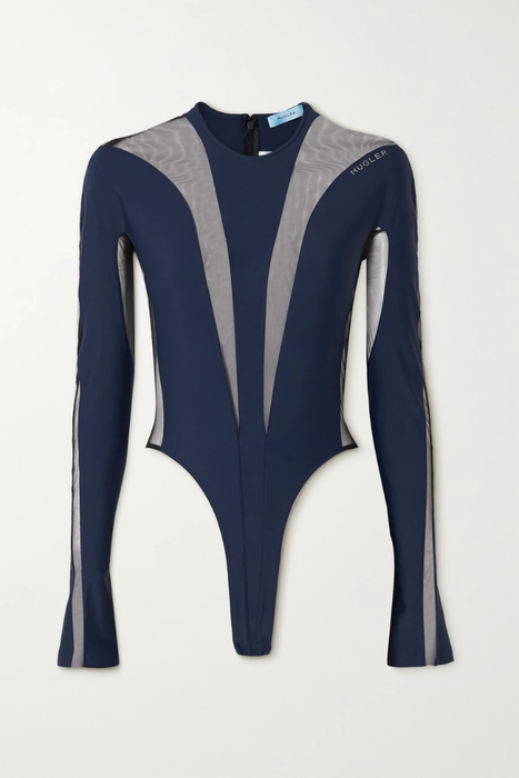 유럽직배송 뮈글러 MUGLER Paneled tulle and stretch-jersey thong bodysuit 24772899113252494