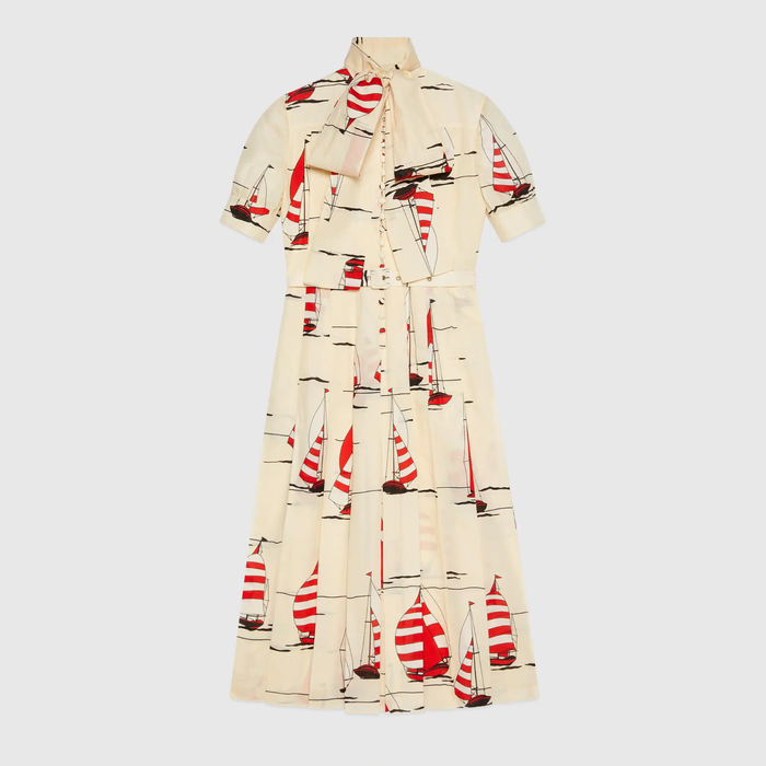 유럽직배송 구찌 GUCCI Gucci Nautical print cotton linen dress 654450ZAGR49376