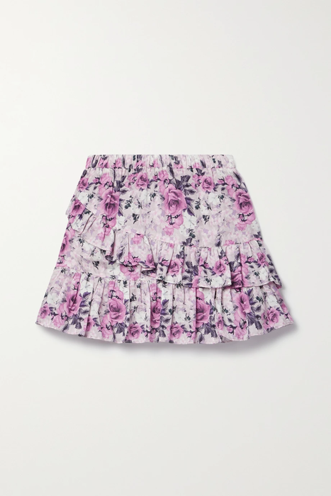 유럽직배송 러브샤크팬시 미니스커트 LOVESHACKFANCY Emma tiered floral-print cotton and silk-blend satin mini skirt 25185454455568797