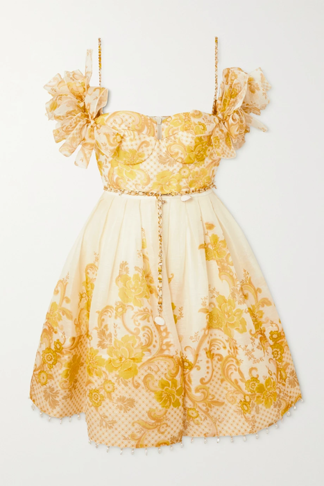 유럽직배송 짐머만 미니원피스 ZIMMERMANN Postcard cold-shoulder embellished floral-print silk and linen-blend mini dress 25185454456226000