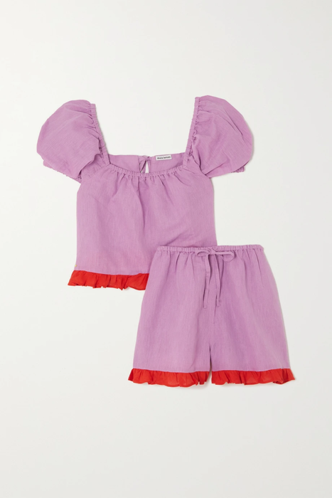 유럽직배송 도라라슨 파자마 세트 DORA LARSEN Alma ruffled linen and organic cotton-blend pajama set 25185454455733251