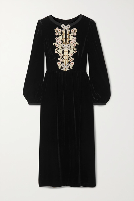 유럽직배송 살로니 원피스 SALONI Camille embellished embroidered velvet midi dress 25185454455886475