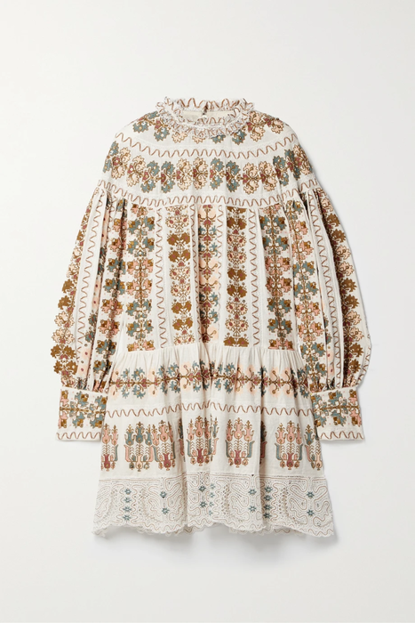 유럽직배송 울라존슨 미니원피스 ULLA JOHNSON Alexandra crochet-trimmed beaded embroidered silk-gauze mini dress 24772899113141811