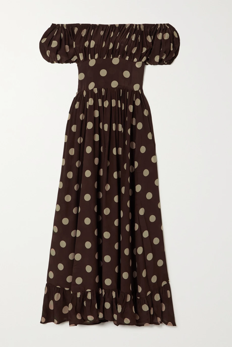 유럽직배송 EVARAE Hestia off-the-shoulder polka-dot organic silk-georgette maxi dress 24772899113491683